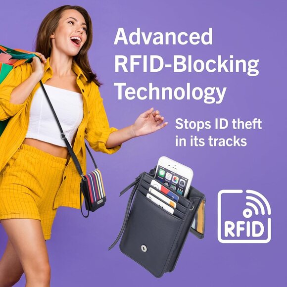 Women's Vegan Leather Crossbody Wallet RFID Blocking Small Phone Purse - Picture 9 of 14